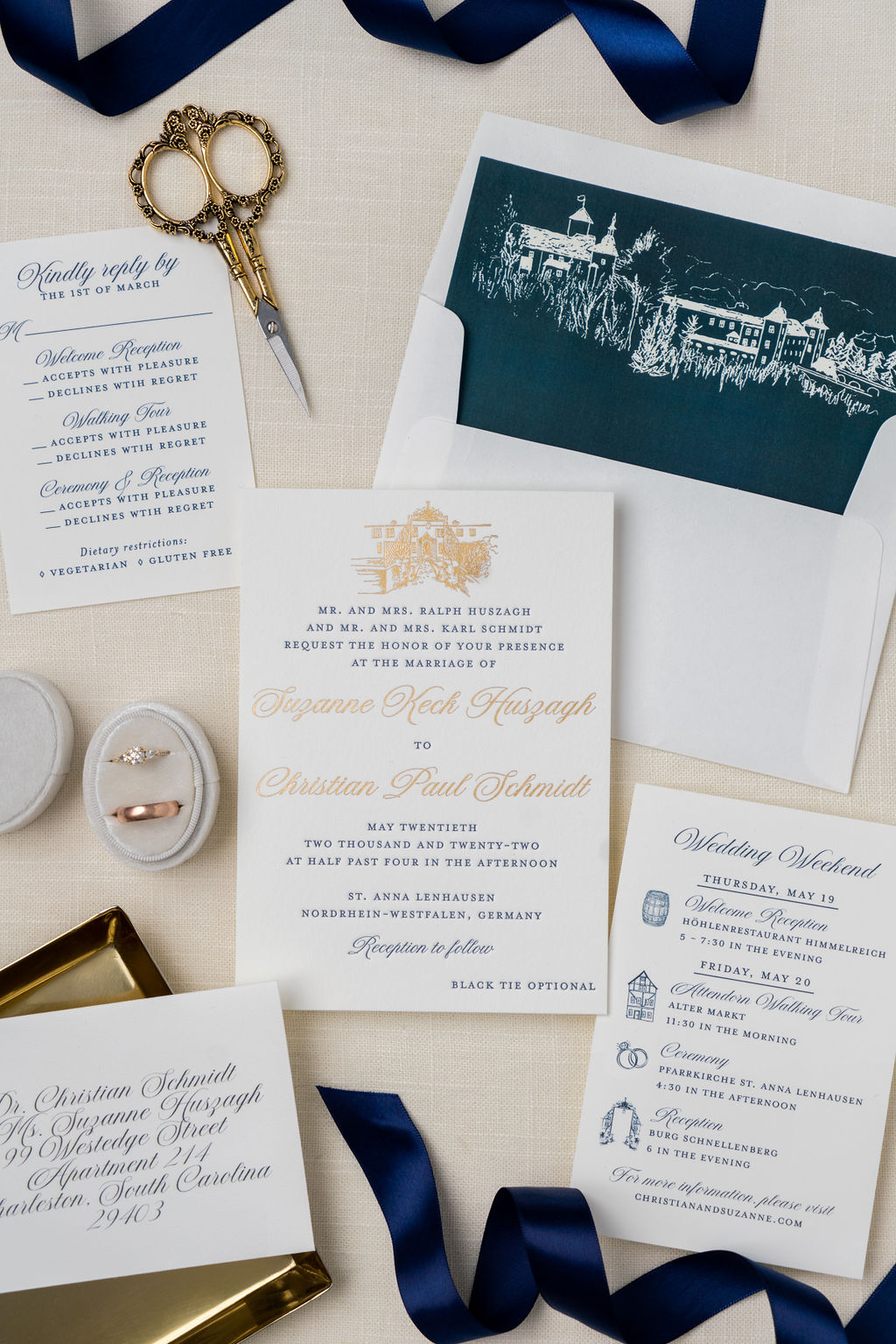 an invitation that includes a weekend schedule card. Photo Credit: Abby Murphy Stewart