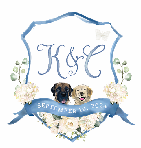 custom wedding crest featuring two dogs