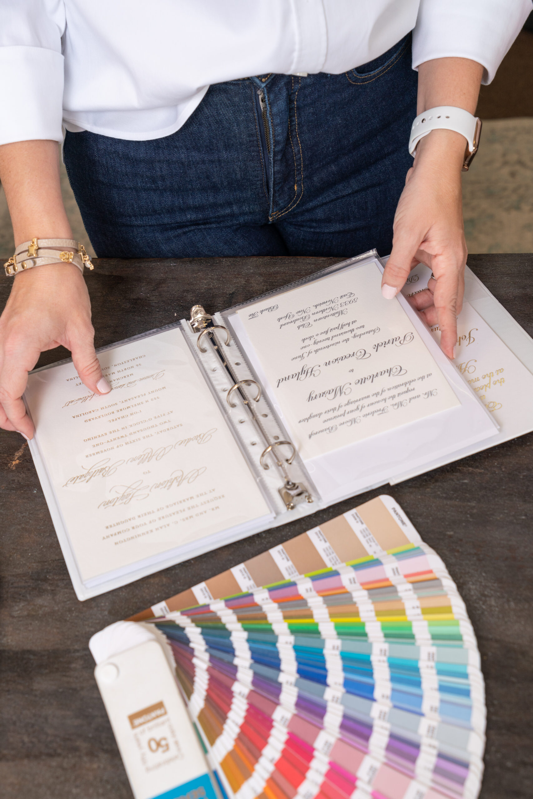Wedding invitation samples with color swatches