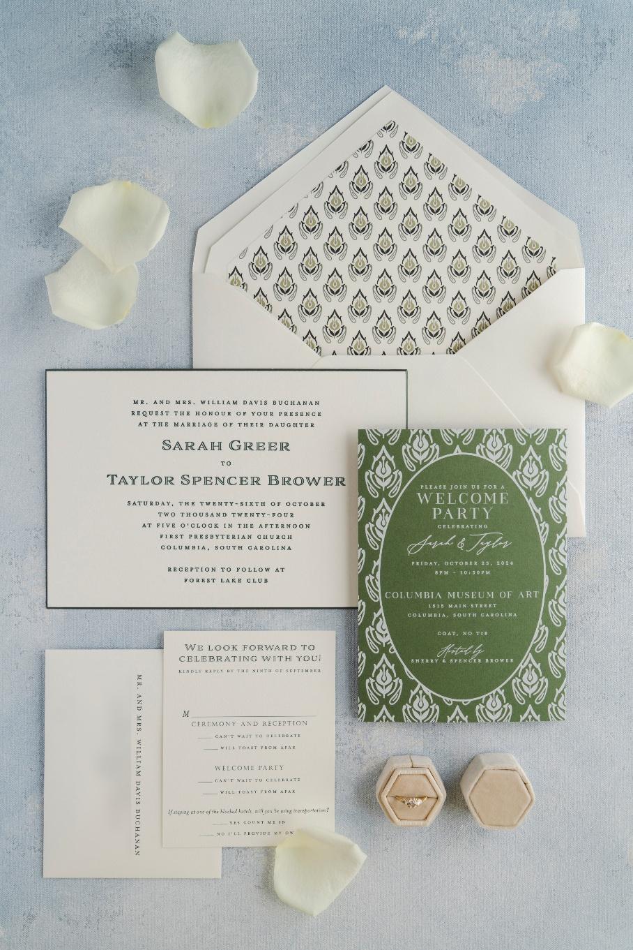 a formal green wedding invitation